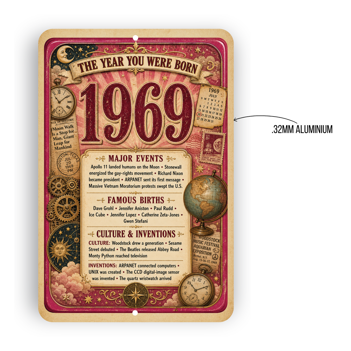 1969 The Year You Were Born Aluminum Sign – Vintage Birthday & Anniversary Gift