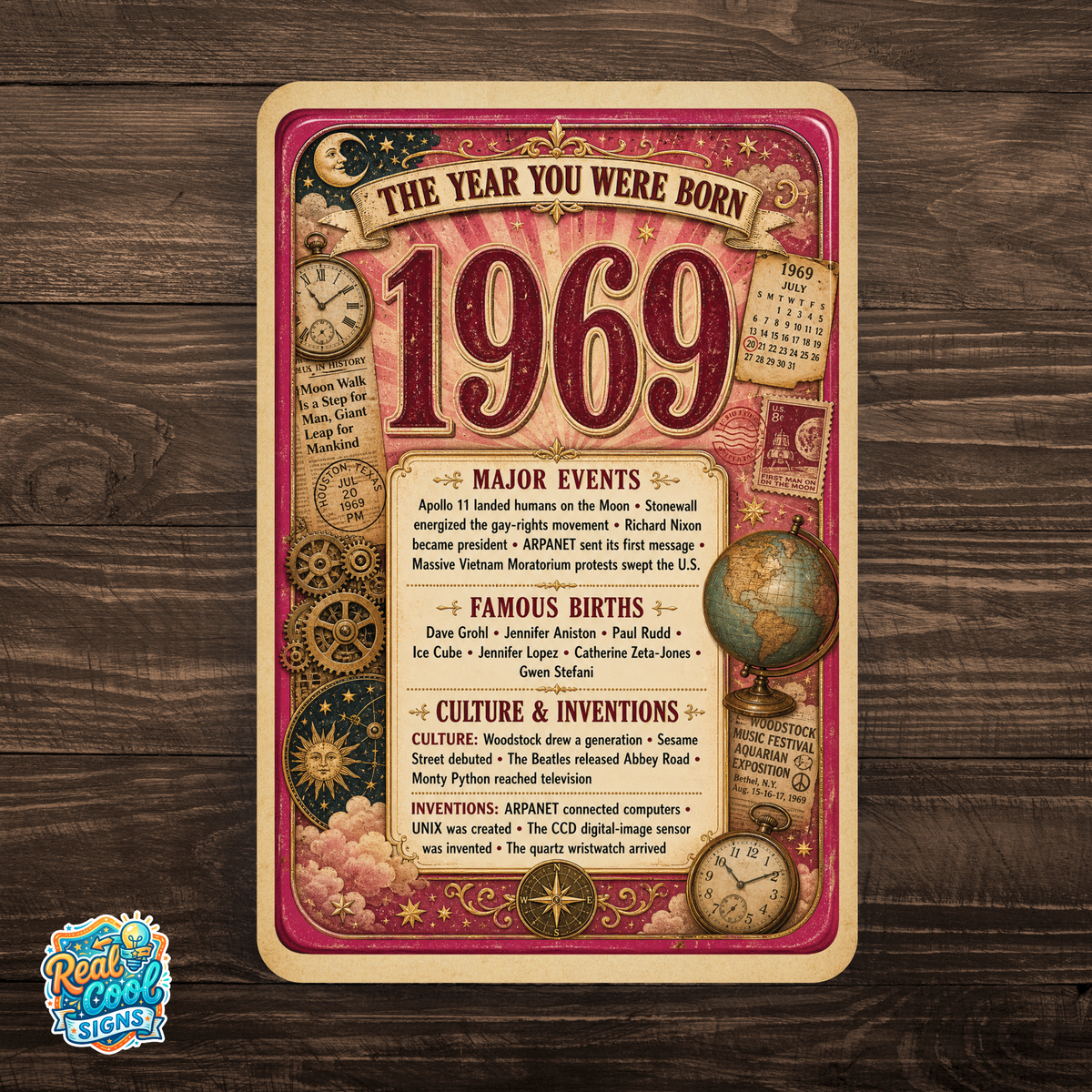 1969 The Year You Were Born Aluminum Sign – Vintage Birthday & Anniversary Gift