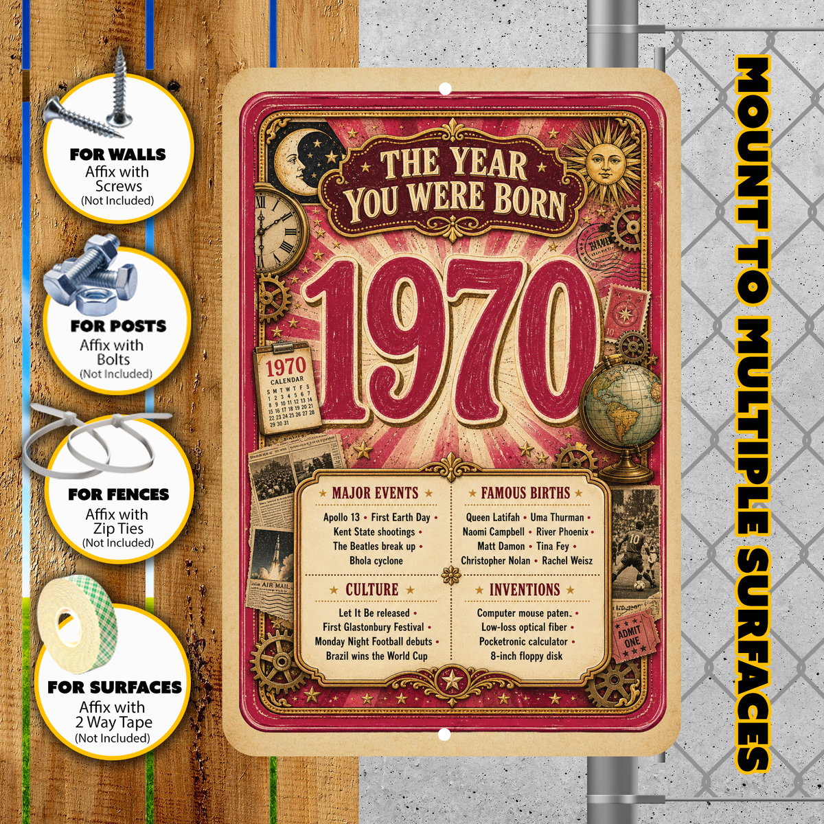 1970 The Year You Were Born Aluminum Sign – Vintage Birthday & Anniversary Gift