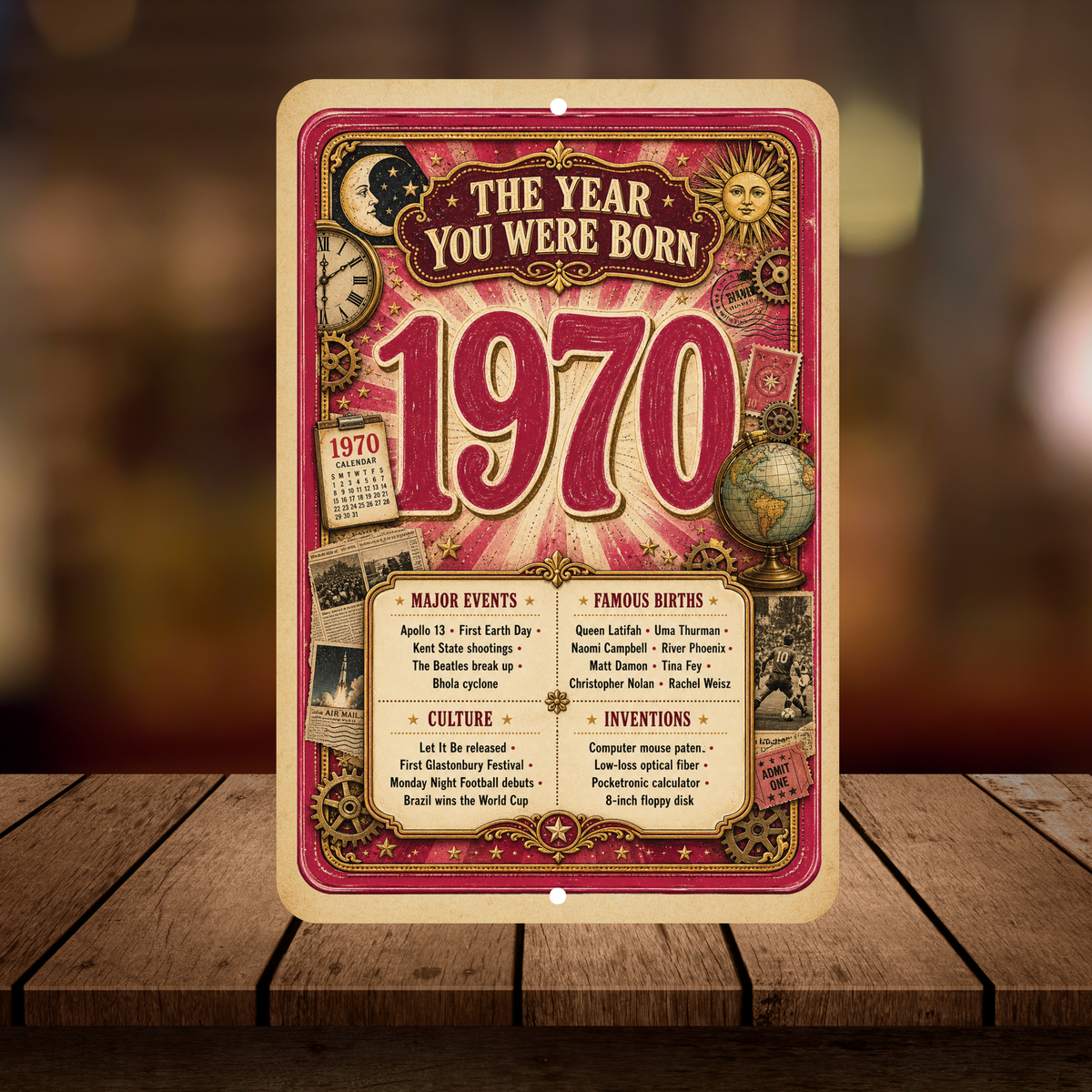 1970 The Year You Were Born Aluminum Sign – Vintage Birthday & Anniversary Gift
