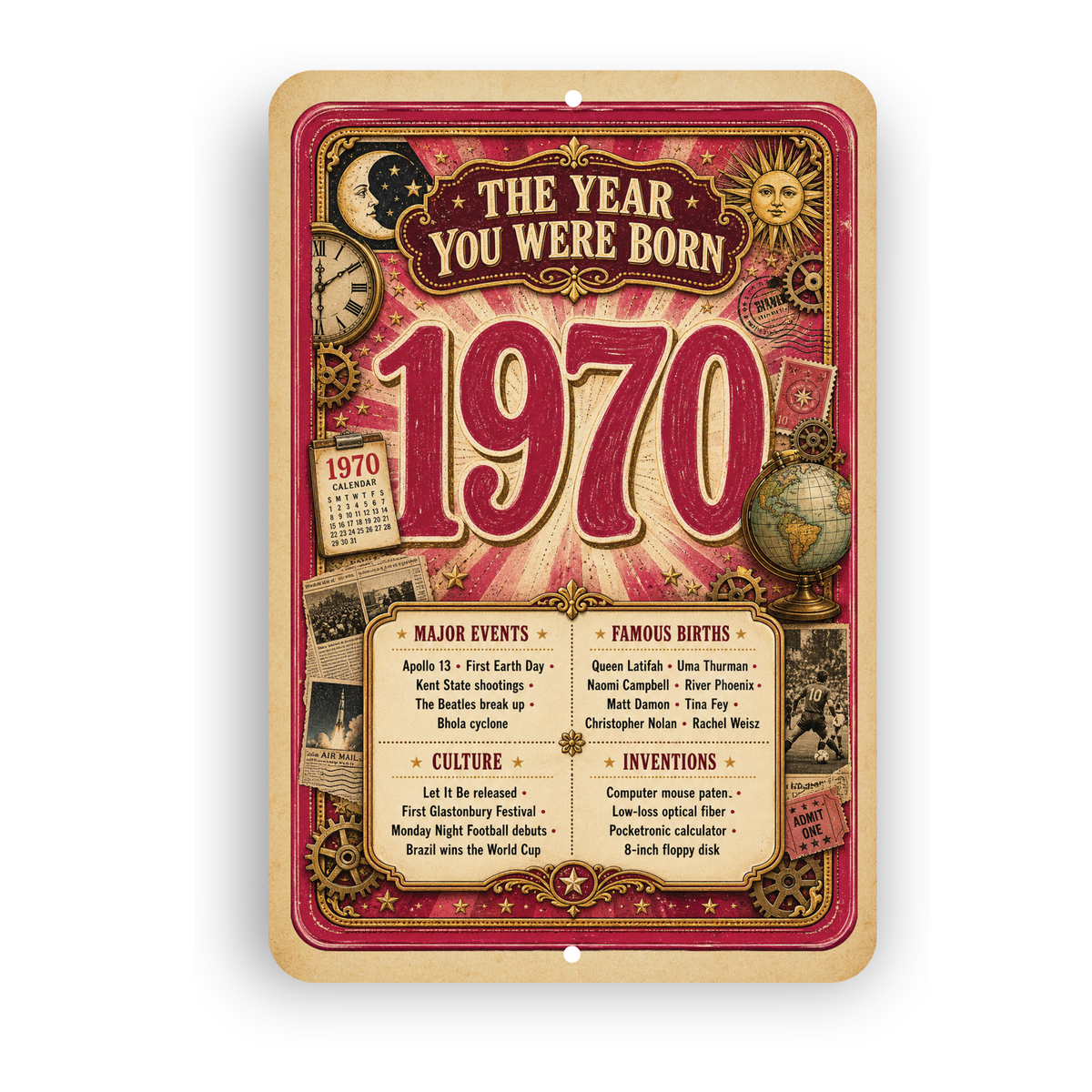 1970 The Year You Were Born Aluminum Sign – Vintage Birthday & Anniversary Gift