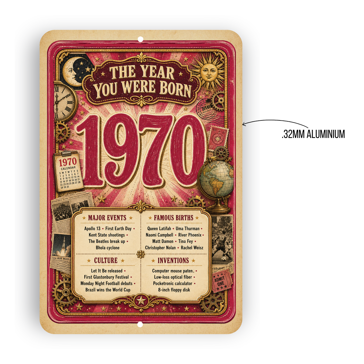 1970 The Year You Were Born Aluminum Sign – Vintage Birthday & Anniversary Gift