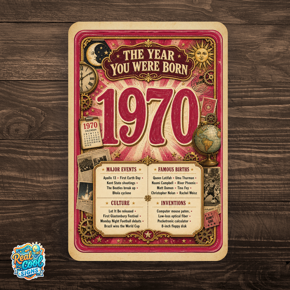 1970 The Year You Were Born Aluminum Sign – Vintage Birthday & Anniversary Gift
