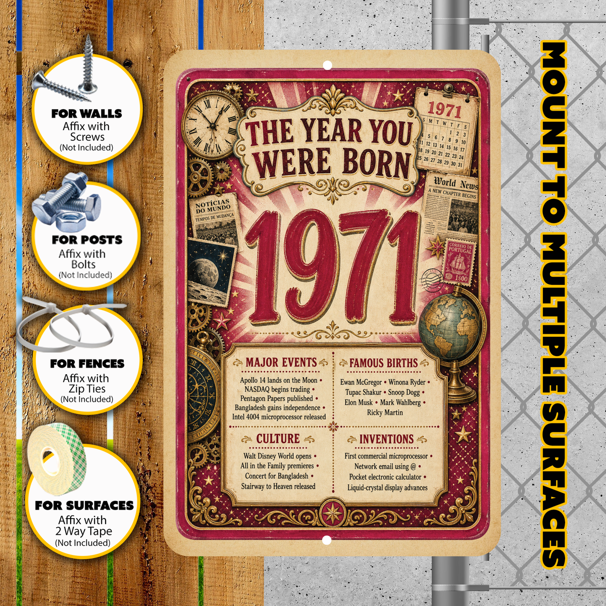 1971 The Year You Were Born Aluminum Sign – Vintage Birthday & Anniversary Gift