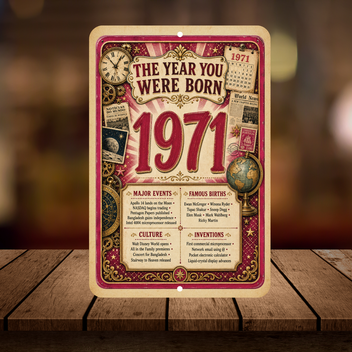 1971 The Year You Were Born Aluminum Sign – Vintage Birthday & Anniversary Gift