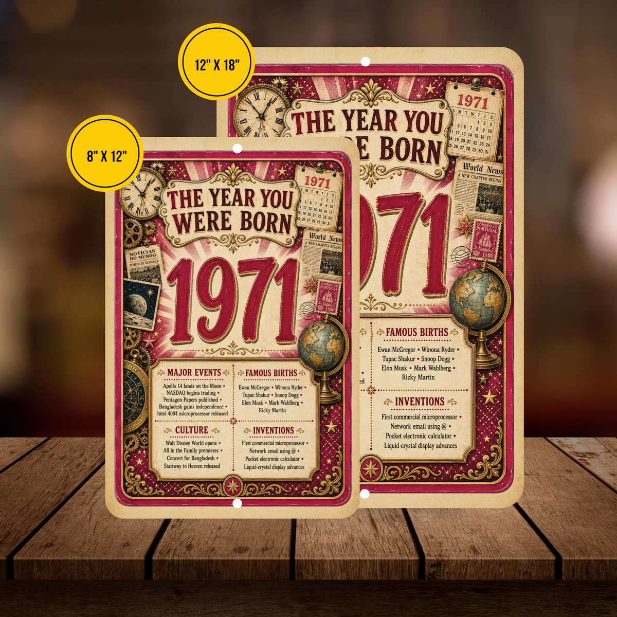 1971 The Year You Were Born Aluminum Sign – Vintage Birthday & Anniversary Gift