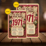1971 The Year You Were Born Aluminum Sign – Vintage Birthday & Anniversary Gift