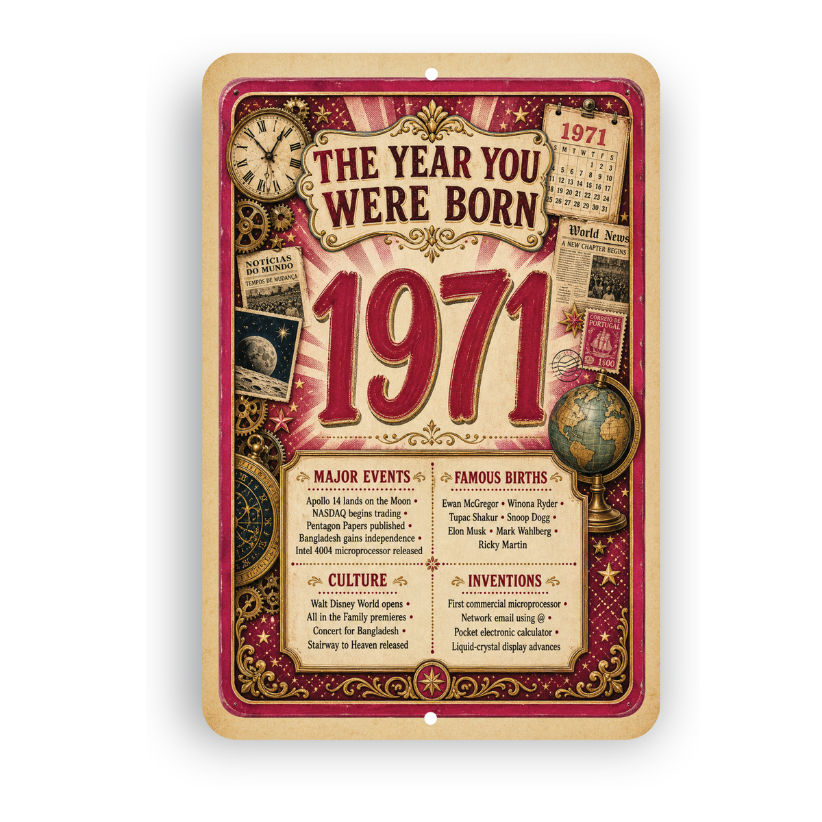1971 The Year You Were Born Aluminum Sign – Vintage Birthday & Anniversary Gift