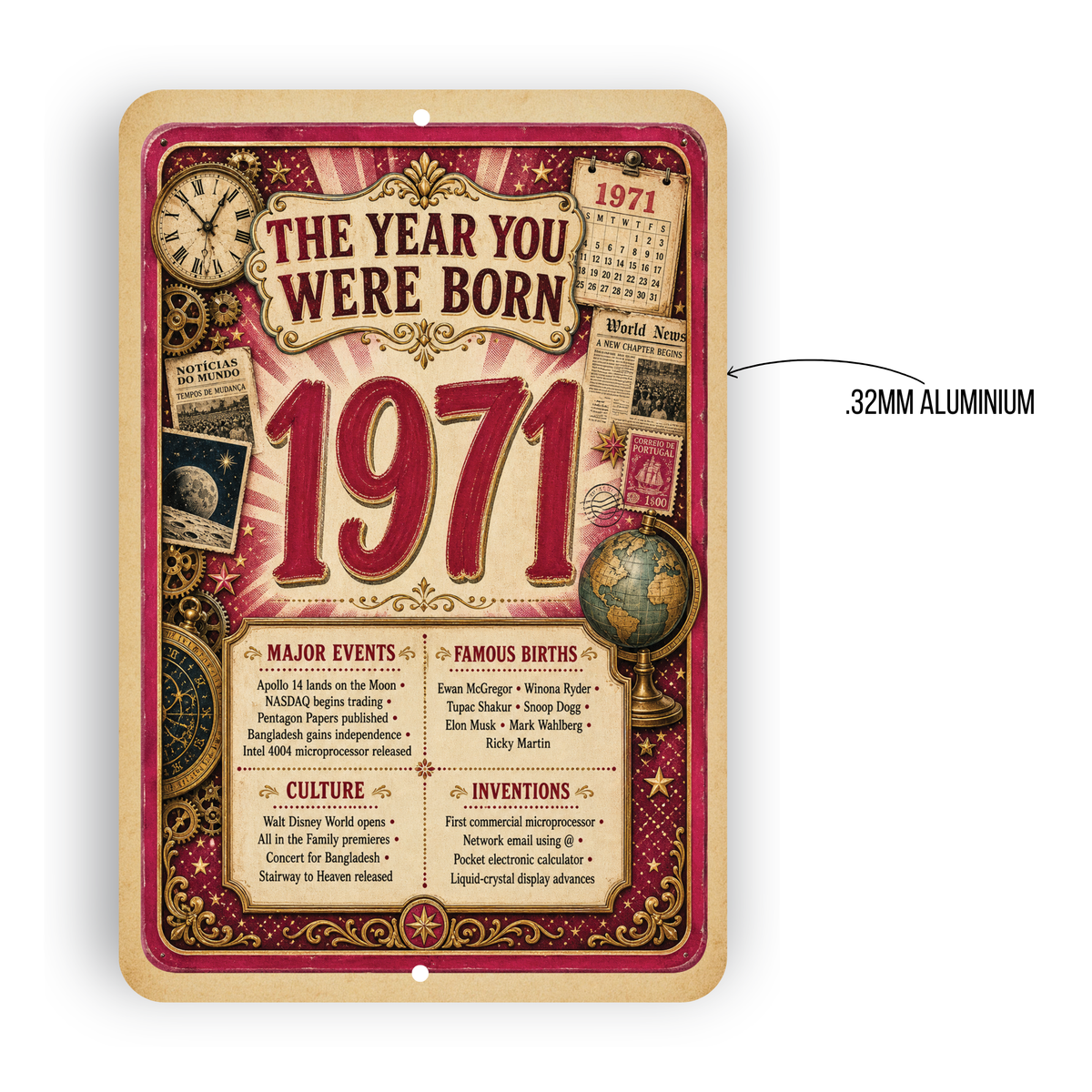 1971 The Year You Were Born Aluminum Sign – Vintage Birthday & Anniversary Gift