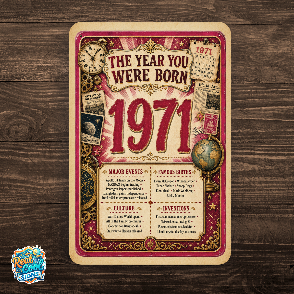 1971 The Year You Were Born Aluminum Sign – Vintage Birthday & Anniversary Gift