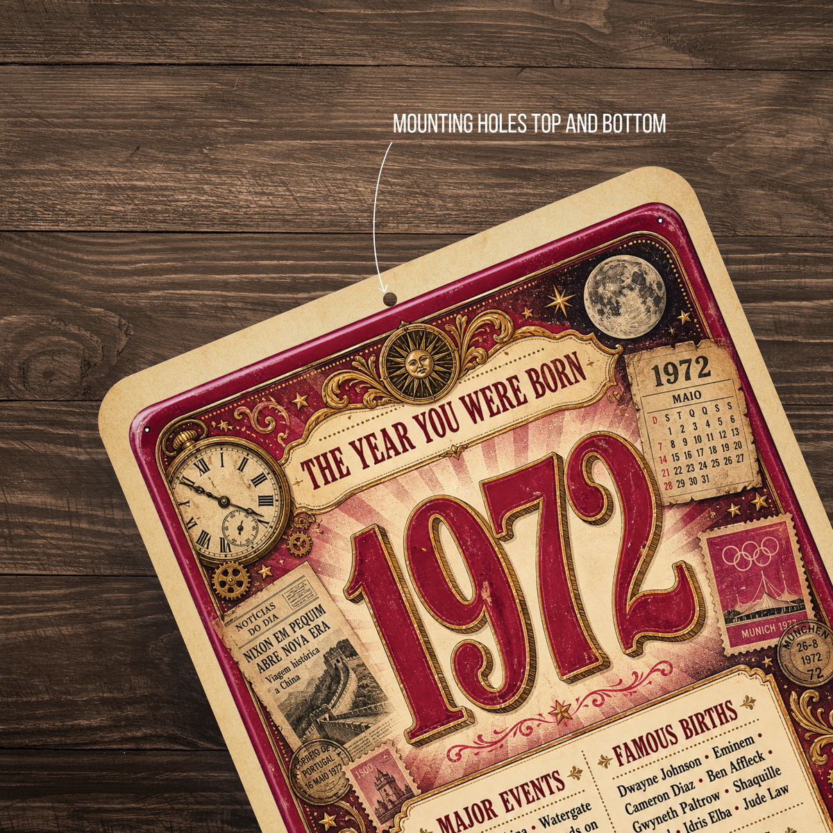 1972 The Year You Were Born Aluminum Sign – Vintage Birthday & Anniversary Gift