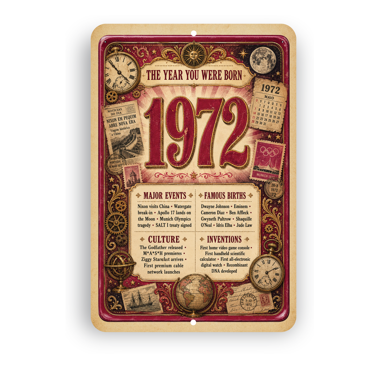 1972 The Year You Were Born Aluminum Sign – Vintage Birthday & Anniversary Gift