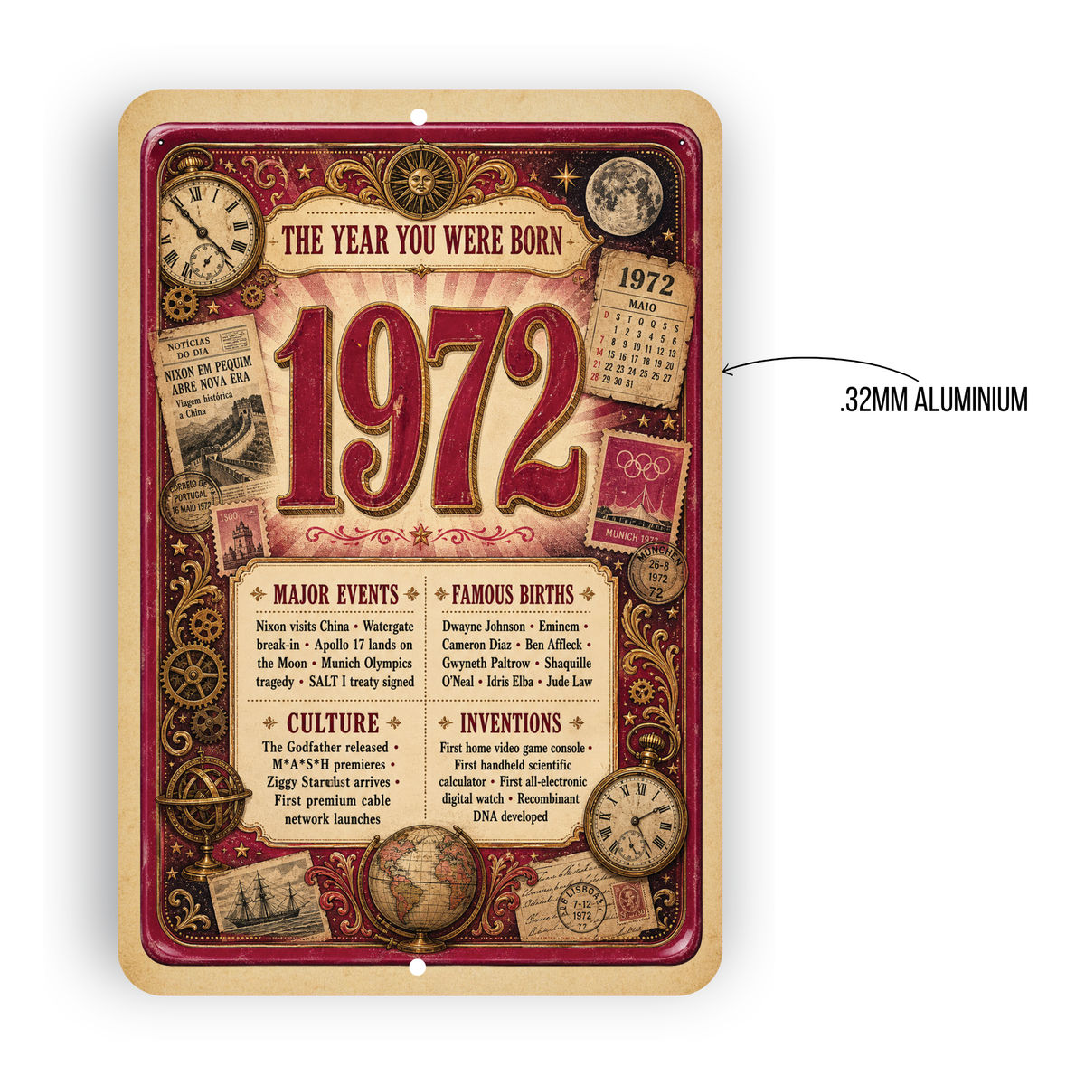 1972 The Year You Were Born Aluminum Sign – Vintage Birthday & Anniversary Gift