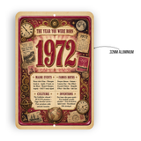 1972 The Year You Were Born Aluminum Sign – Vintage Birthday & Anniversary Gift