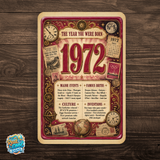 1972 The Year You Were Born Aluminum Sign – Vintage Birthday & Anniversary Gift