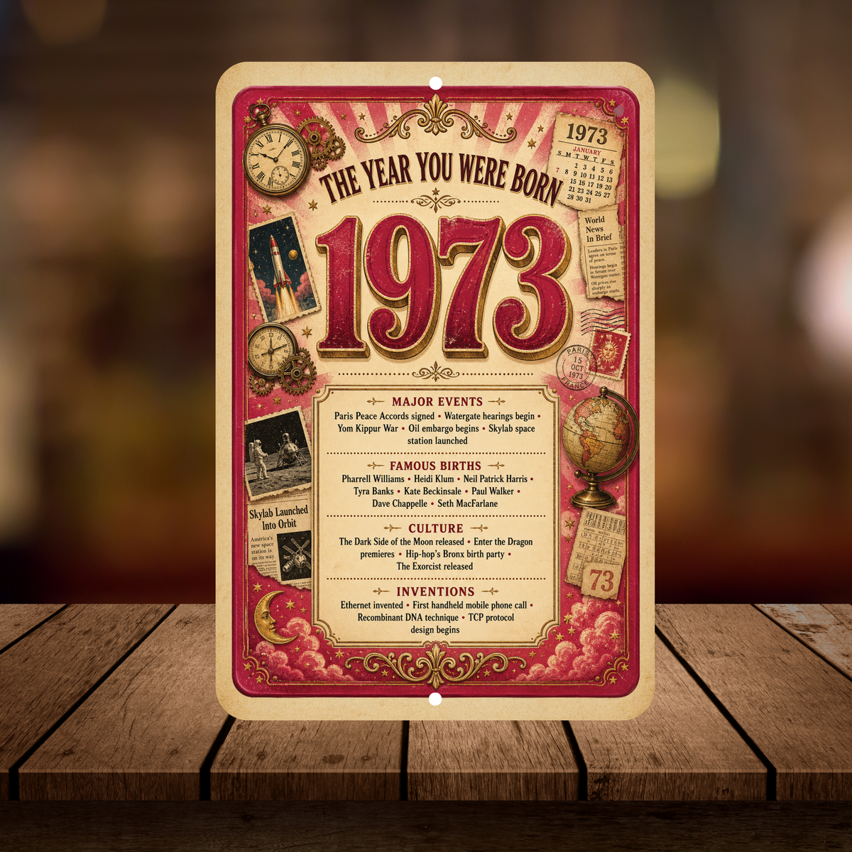 1973 The Year You Were Born Aluminum Sign – Vintage Birthday & Anniversary Gift