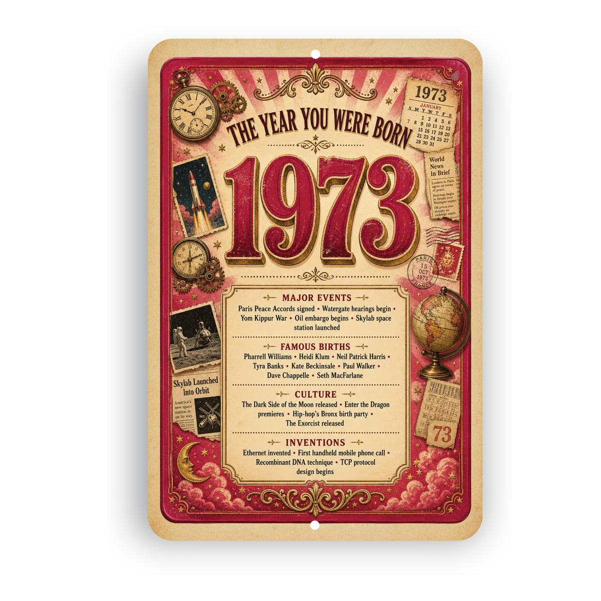 1973 The Year You Were Born Aluminum Sign – Vintage Birthday & Anniversary Gift