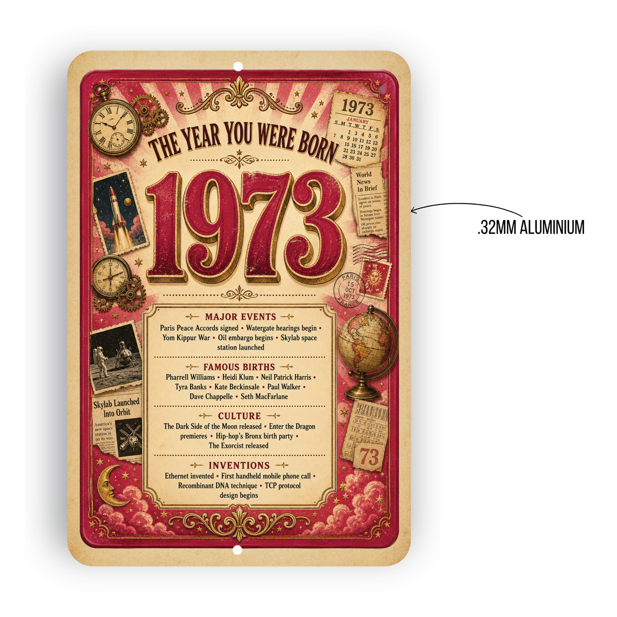 1973 The Year You Were Born Aluminum Sign – Vintage Birthday & Anniversary Gift