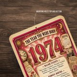 1974 The Year You Were Born Aluminum Sign – Vintage Birthday & Anniversary Gift