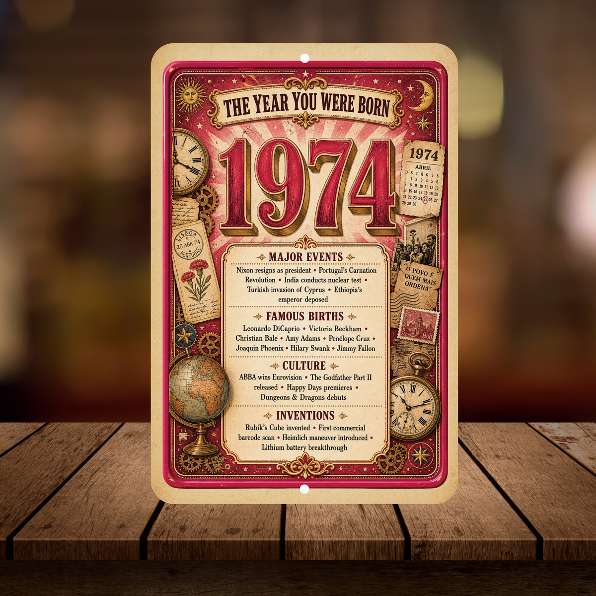 1974 The Year You Were Born Aluminum Sign – Vintage Birthday & Anniversary Gift
