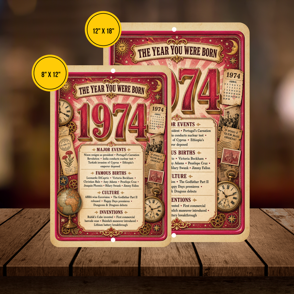 1974 The Year You Were Born Aluminum Sign – Vintage Birthday & Anniversary Gift
