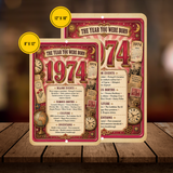 1974 The Year You Were Born Aluminum Sign – Vintage Birthday & Anniversary Gift