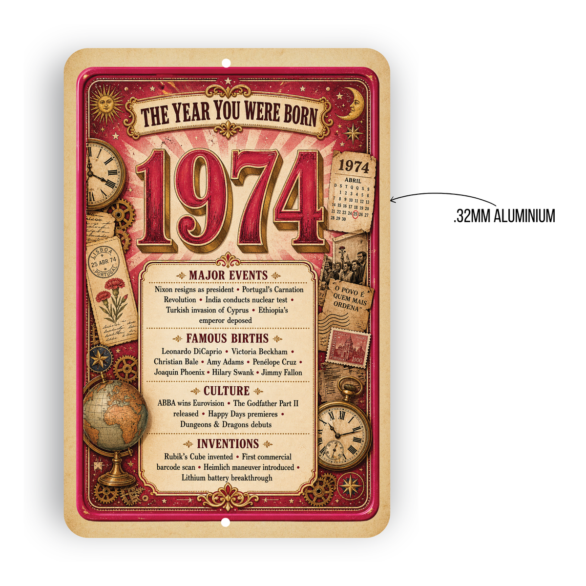 1974 The Year You Were Born Aluminum Sign – Vintage Birthday & Anniversary Gift