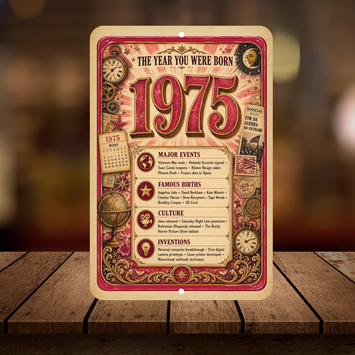 1975 The Year You Were Born Aluminum Sign – Vintage Birthday & Anniversary Gift