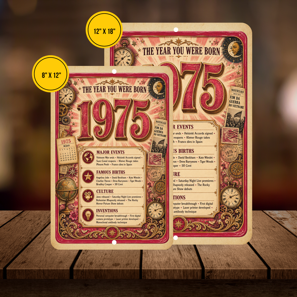 1975 The Year You Were Born Aluminum Sign – Vintage Birthday & Anniversary Gift