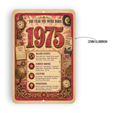 1975 The Year You Were Born Aluminum Sign – Vintage Birthday & Anniversary Gift