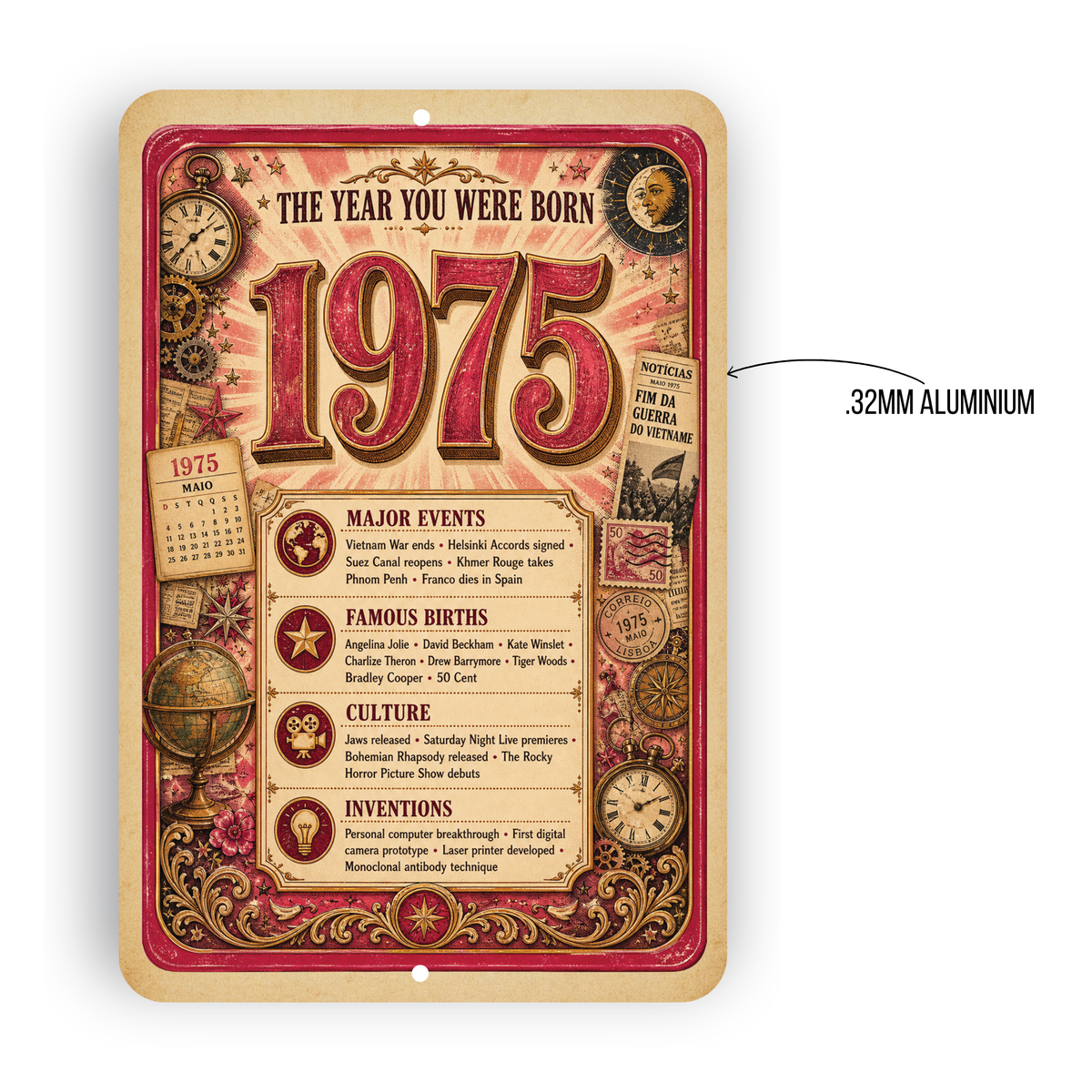 1975 The Year You Were Born Aluminum Sign – Vintage Birthday & Anniversary Gift