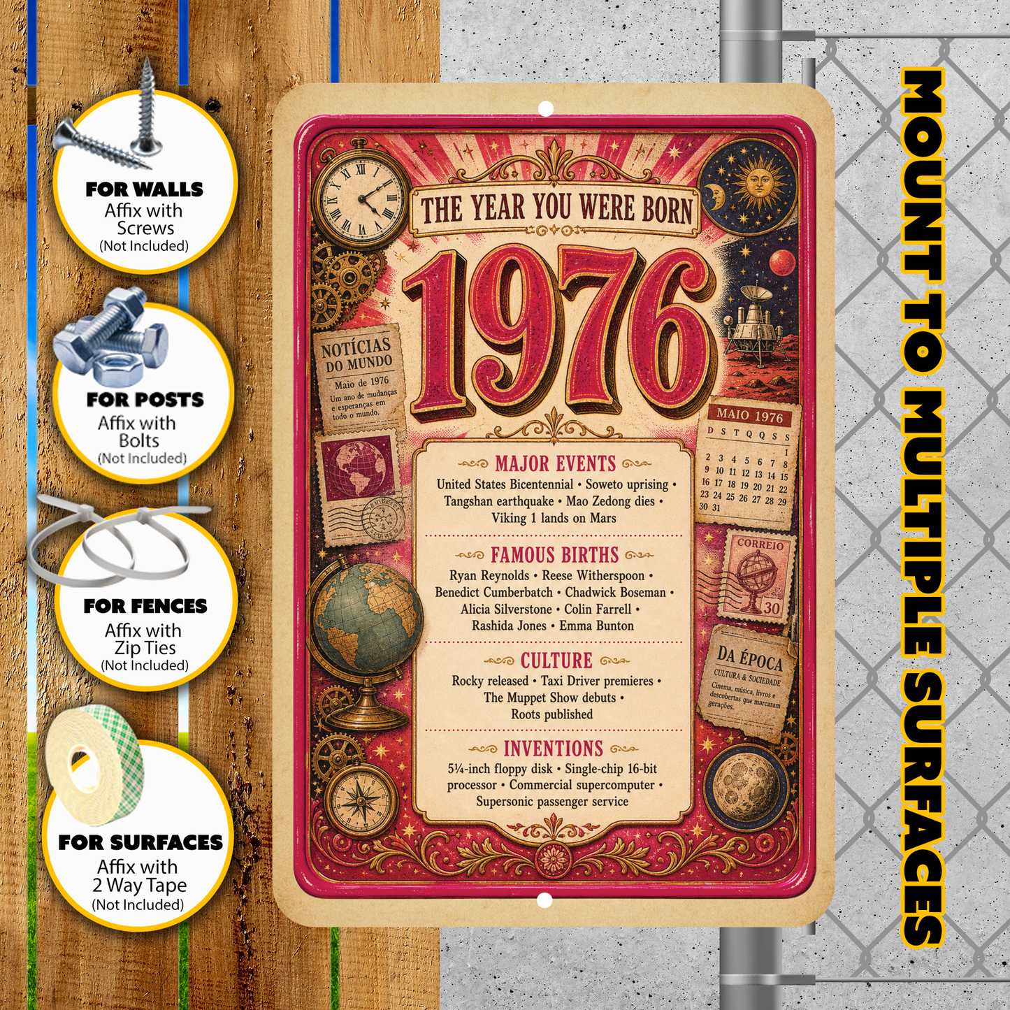 1976 The Year You Were Born Aluminum Sign – Vintage Birthday & Anniversary Gift