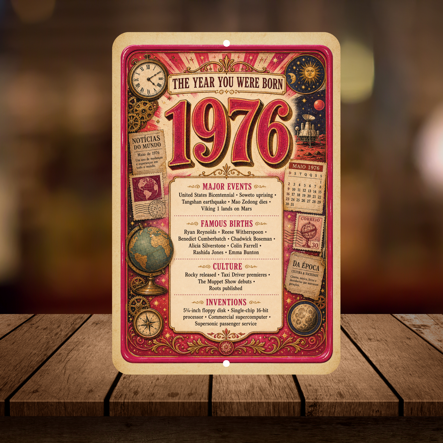1976 The Year You Were Born Aluminum Sign – Vintage Birthday & Anniversary Gift