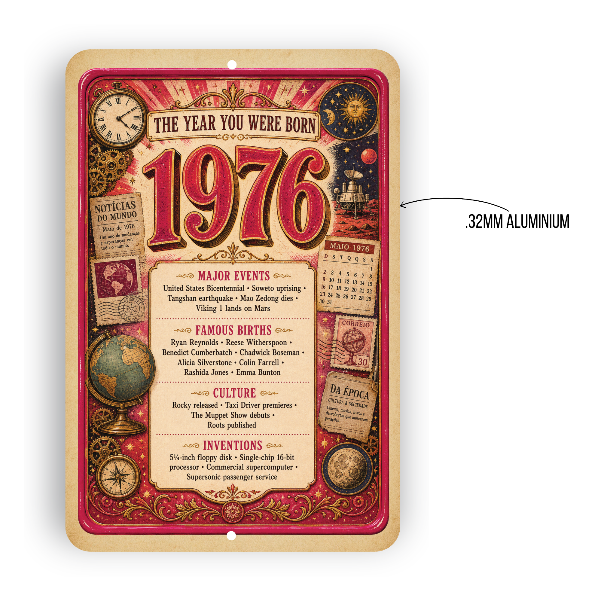 1976 The Year You Were Born Aluminum Sign – Vintage Birthday & Anniversary Gift