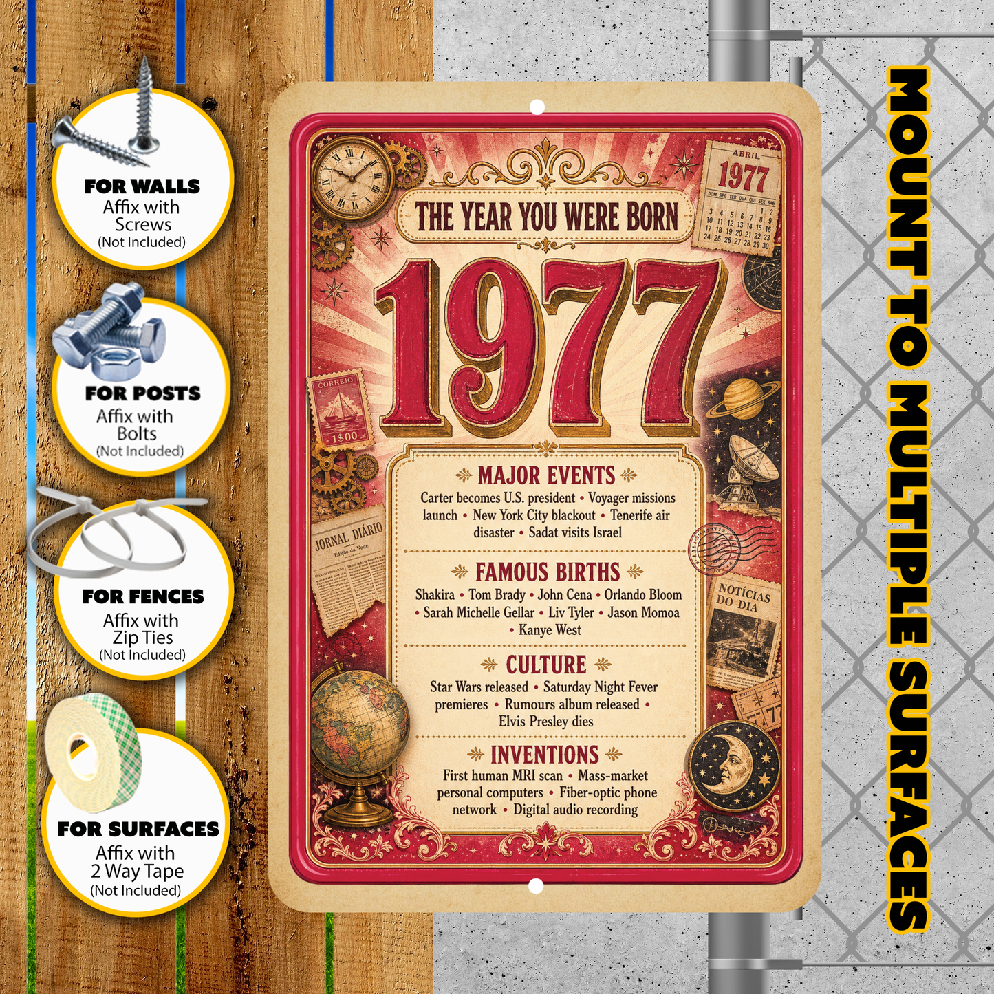 1977 The Year You Were Born Aluminum Sign – Vintage Birthday & Anniversary Gift
