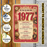 1977 The Year You Were Born Aluminum Sign – Vintage Birthday & Anniversary Gift