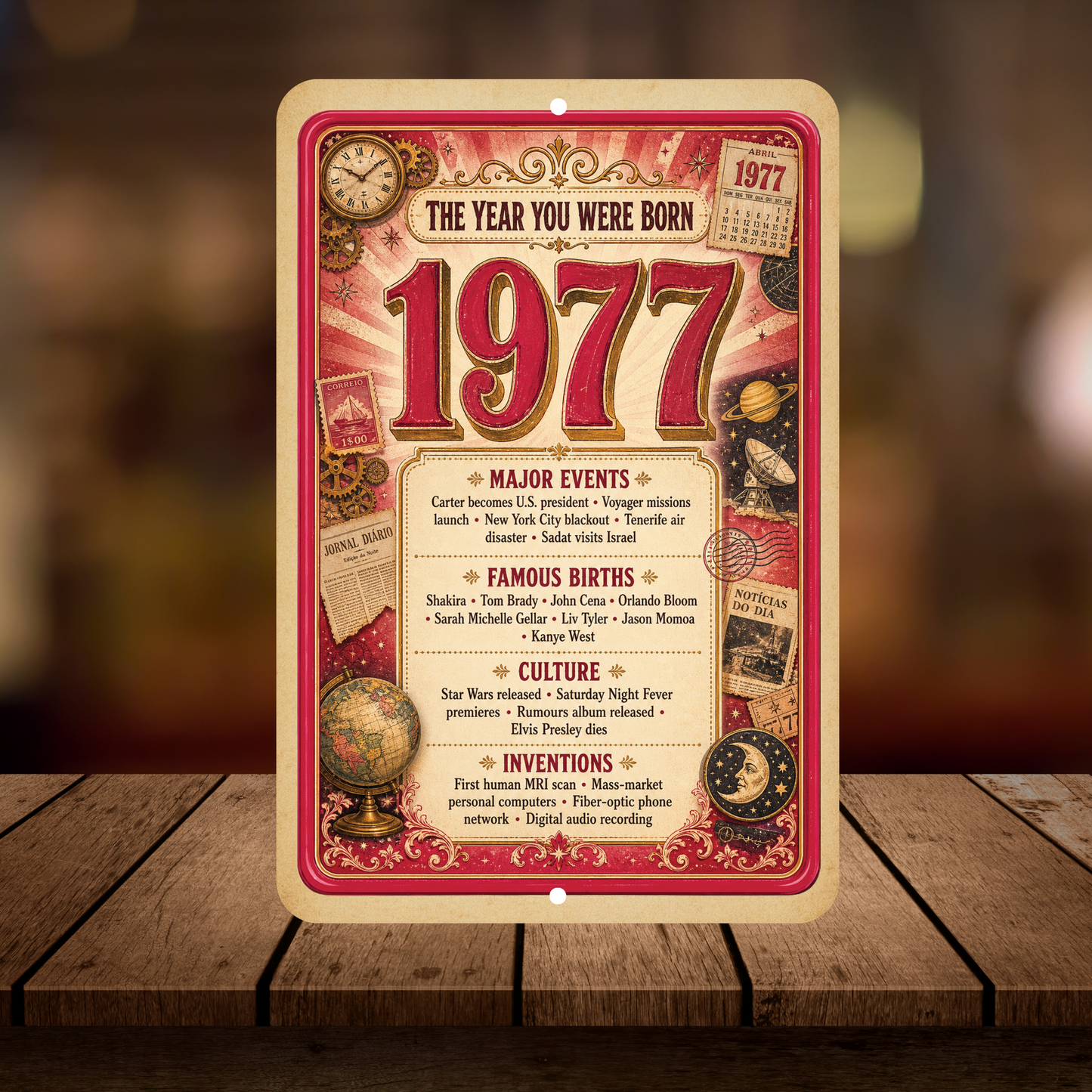 1977 The Year You Were Born Aluminum Sign – Vintage Birthday & Anniversary Gift