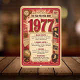 1977 The Year You Were Born Aluminum Sign – Vintage Birthday & Anniversary Gift
