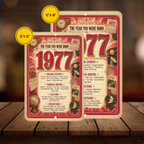1977 The Year You Were Born Aluminum Sign – Vintage Birthday & Anniversary Gift