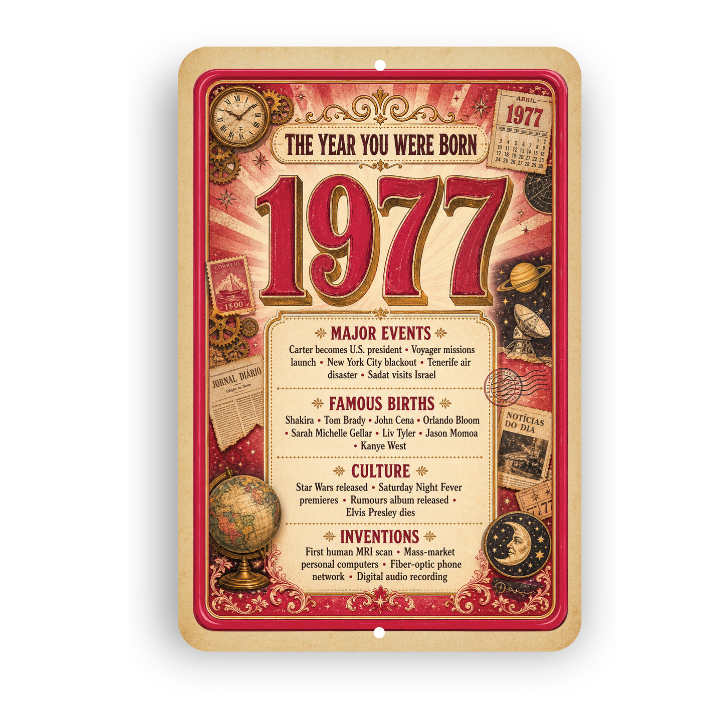 1977 The Year You Were Born Aluminum Sign – Vintage Birthday & Anniversary Gift