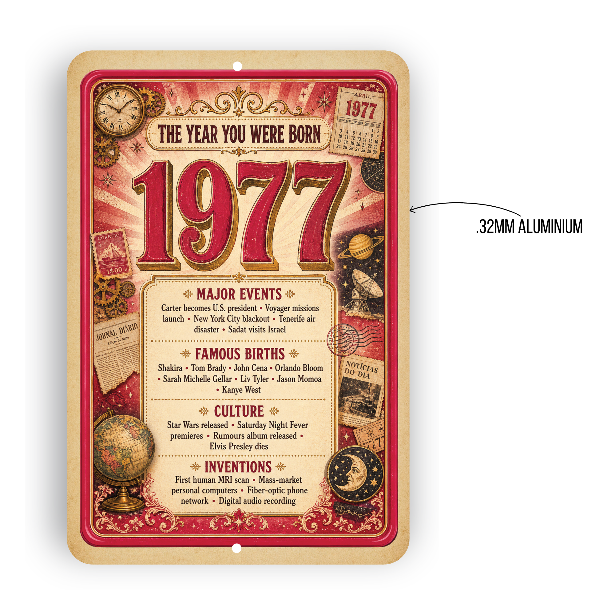 1977 The Year You Were Born Aluminum Sign – Vintage Birthday & Anniversary Gift