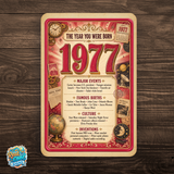 1977 The Year You Were Born Aluminum Sign – Vintage Birthday & Anniversary Gift
