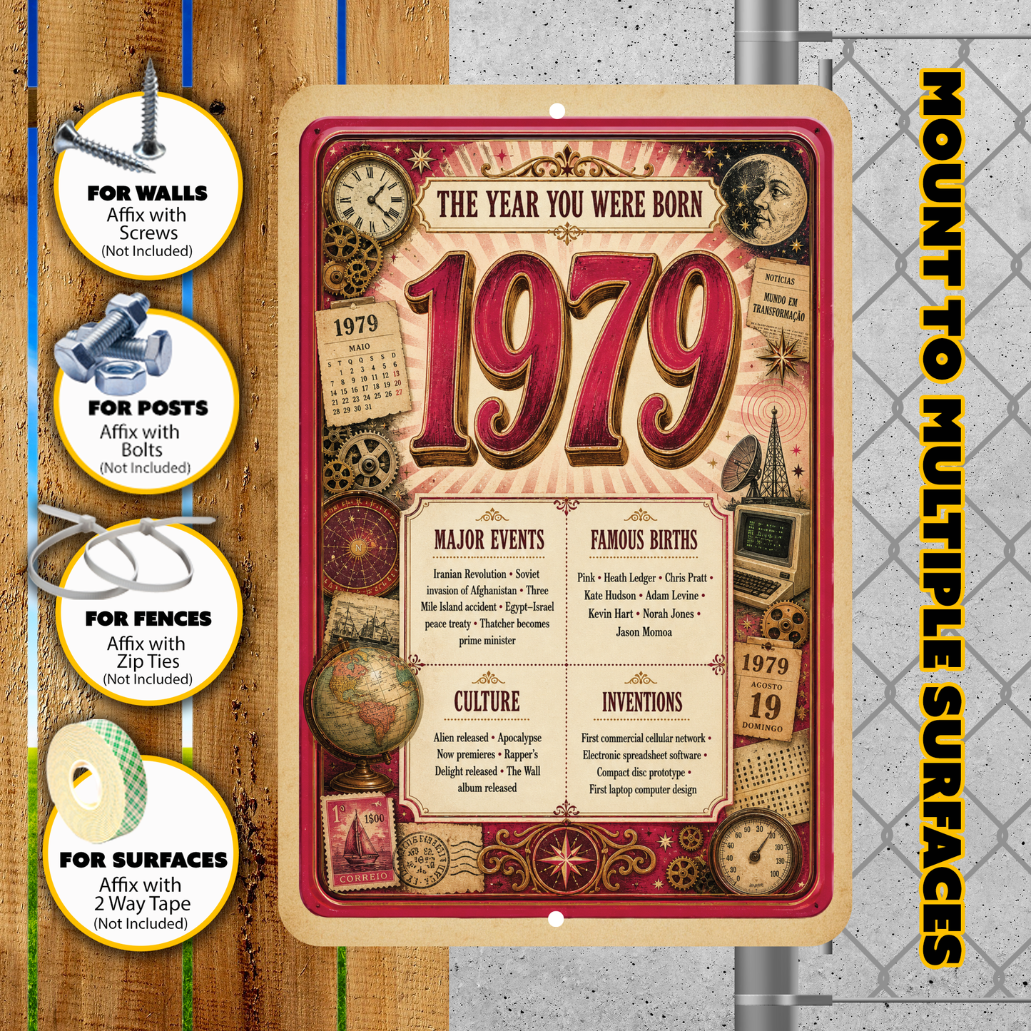 1979 The Year You Were Born Aluminum Sign – Vintage Birthday & Anniversary Gift