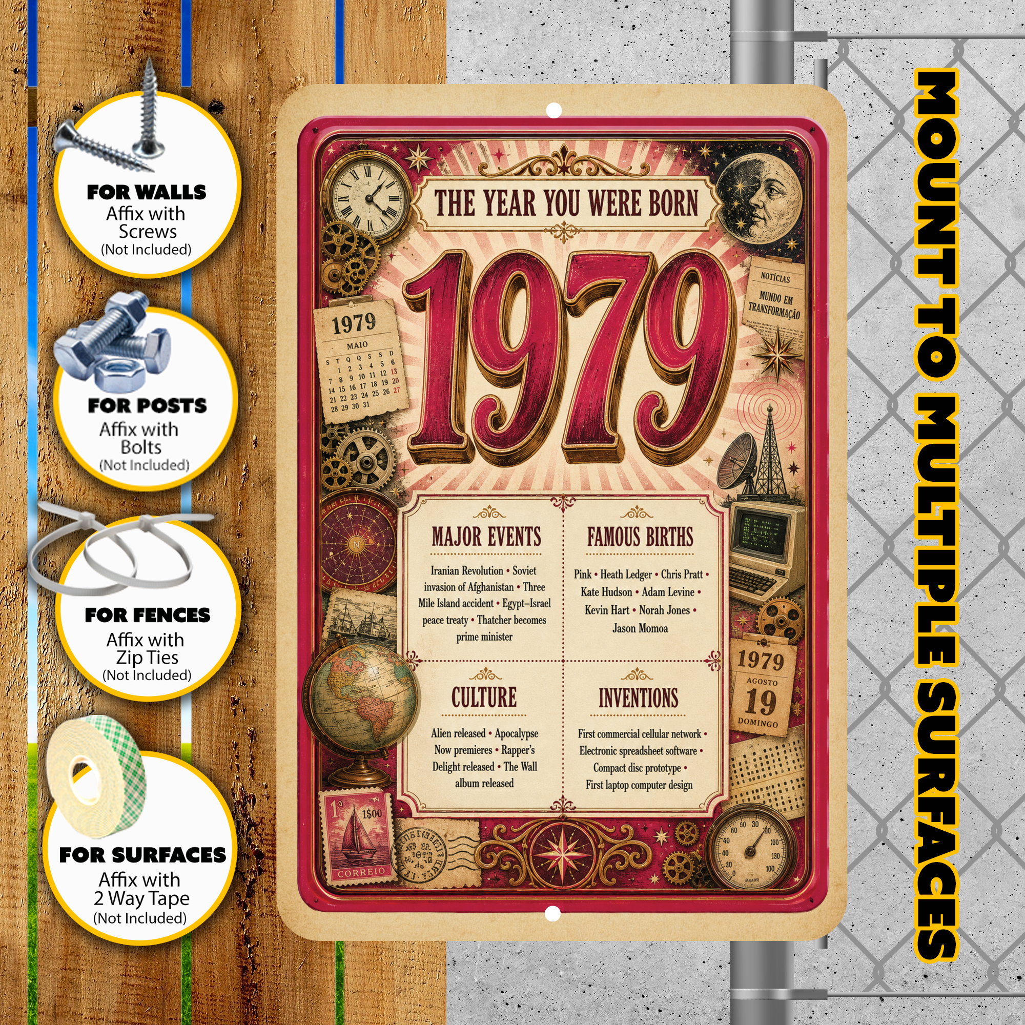 1979 The Year You Were Born Aluminum Sign – Vintage Birthday & Anniversary Gift