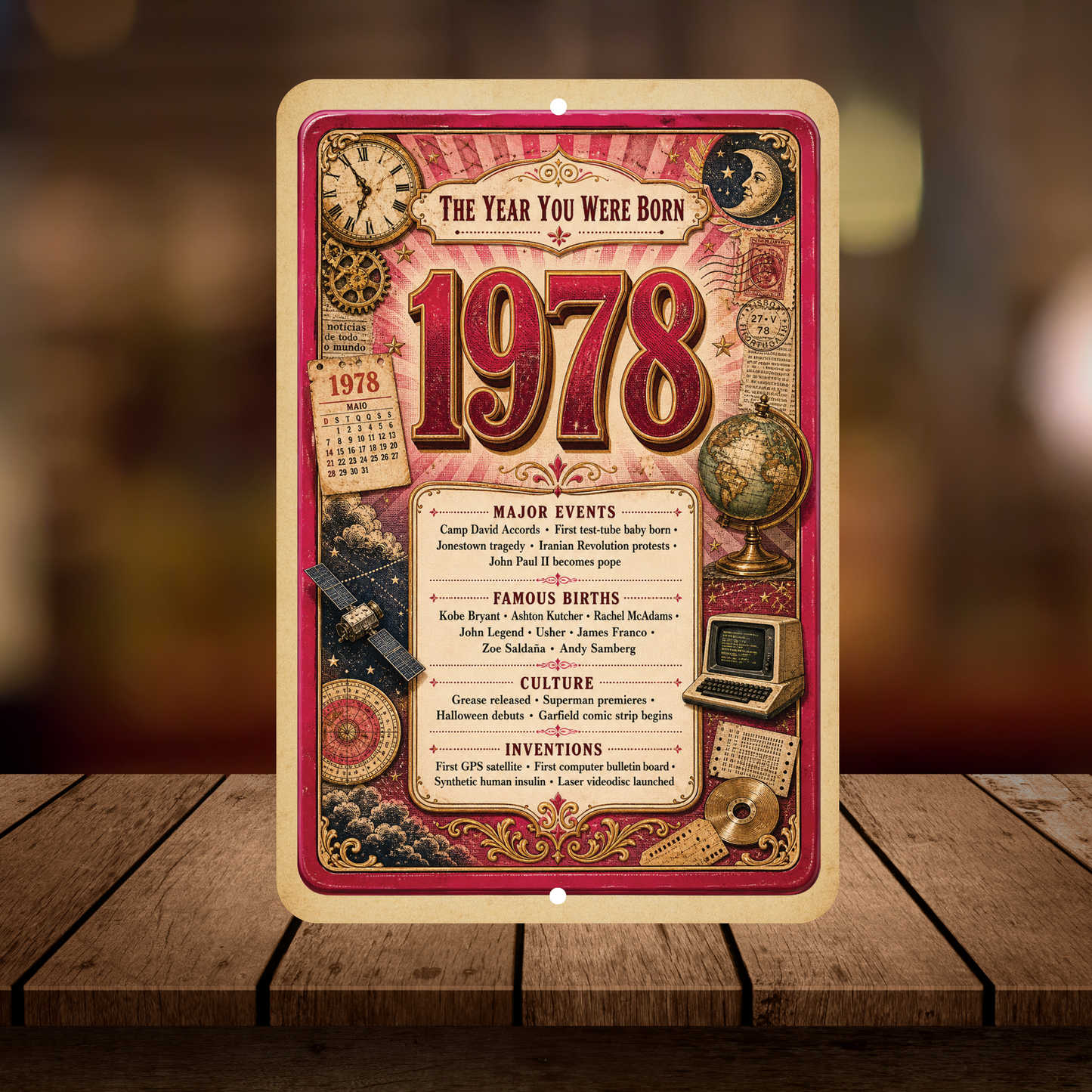 1978 The Year You Were Born Aluminum Sign – Vintage Birthday & Anniversary Gift