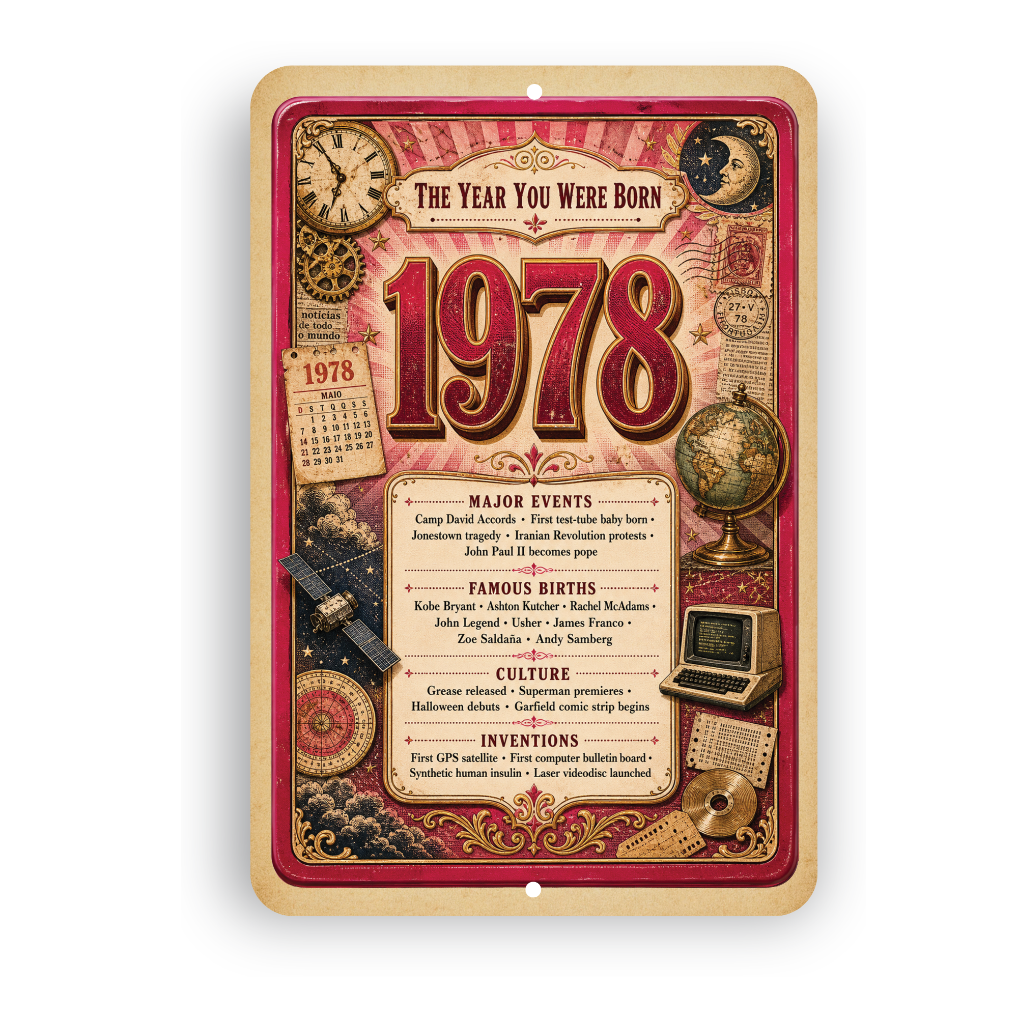 1978 The Year You Were Born Aluminum Sign – Vintage Birthday & Anniversary Gift