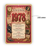 1978 The Year You Were Born Aluminum Sign – Vintage Birthday & Anniversary Gift