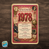 1978 The Year You Were Born Aluminum Sign – Vintage Birthday & Anniversary Gift