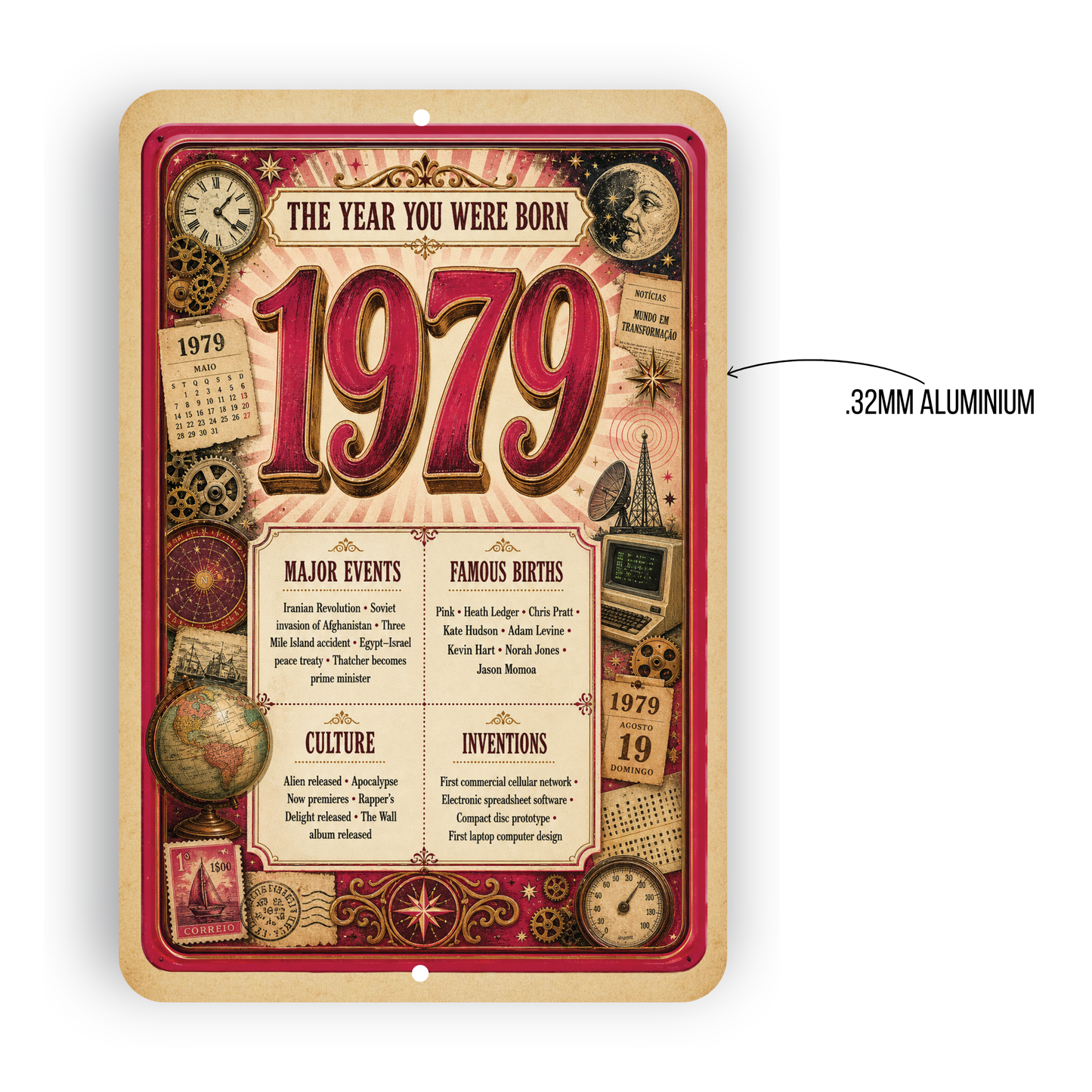 1979 The Year You Were Born Aluminum Sign – Vintage Birthday & Anniversary Gift
