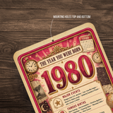 1980 The Year You Were Born Aluminum Sign – Vintage Birthday & Anniversary Gift